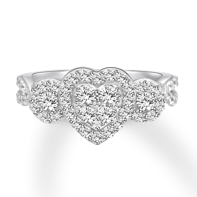 Diamond Heart Engagement Ring 1 ct tw Round-cut White Gold Plated