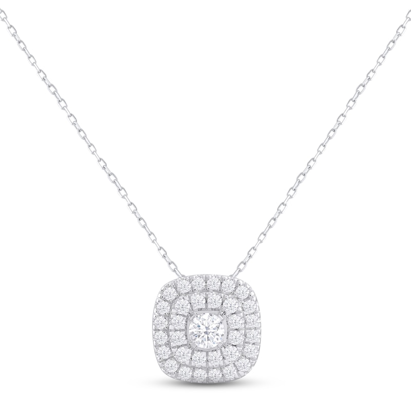 Lab-Created Diamonds by Cushion Necklace 1 ct tw Round-cut White Gold Plated 18"