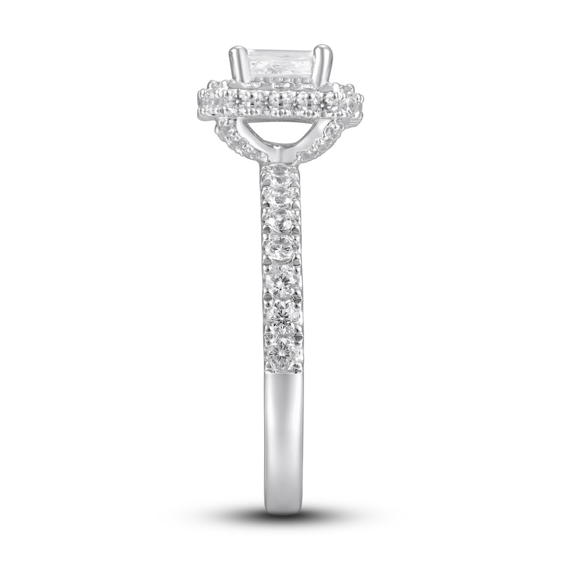 Diamond Engagement Ring 1-1/2 ct tw Radiant & Round White Gold Plated