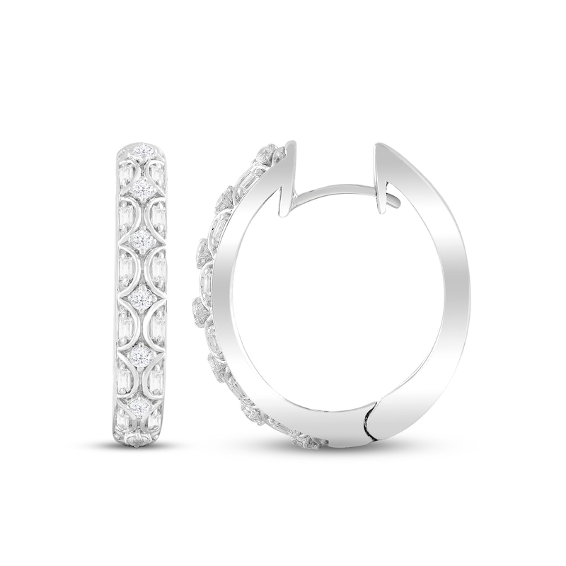 Diamond Hoop Earrings 1/2 ct tw Baguette & Round-Cut White Gold Plated