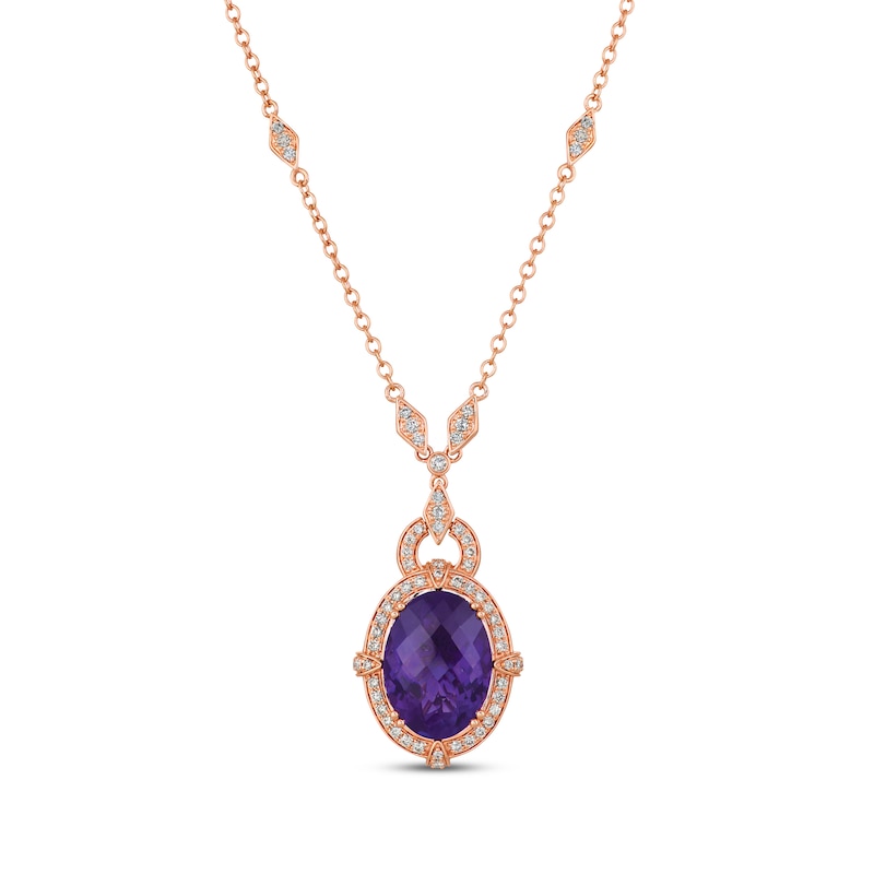 Le Vian Creme Brulee Amethyst Necklace 1 ct tw Diamonds Strawberry Gold Plated 17"