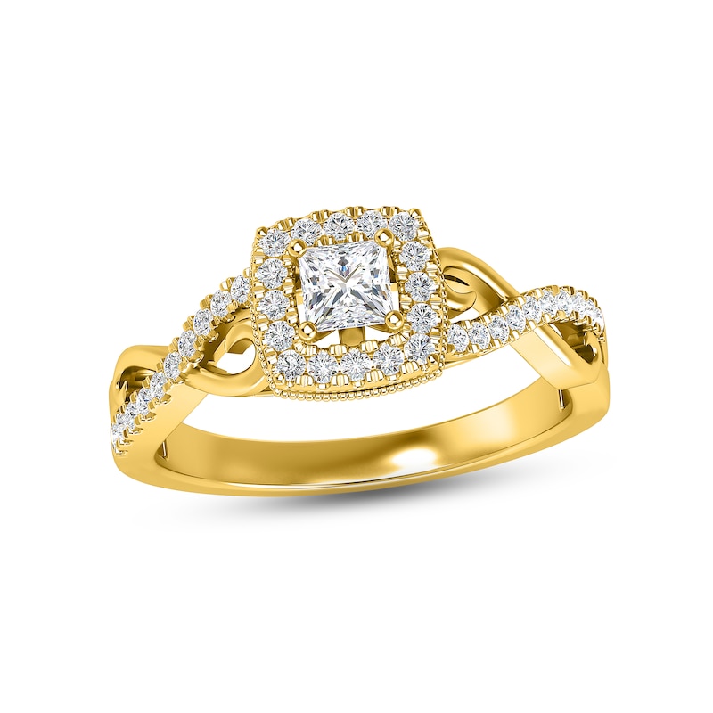 Diamond Engagement Ring 3/8 ct tw Princess & Round-cut Yellow Gold Plated