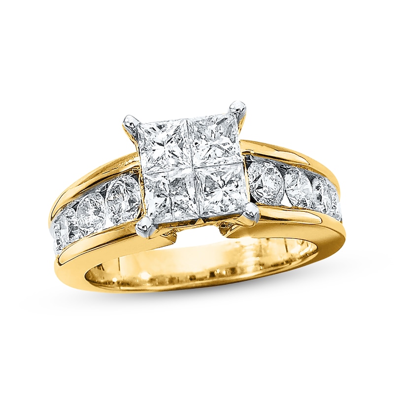 Multi-Stone Princess-cut Diamond Engagement Ring 2-1/2 ct tw Yellow Gold Plated