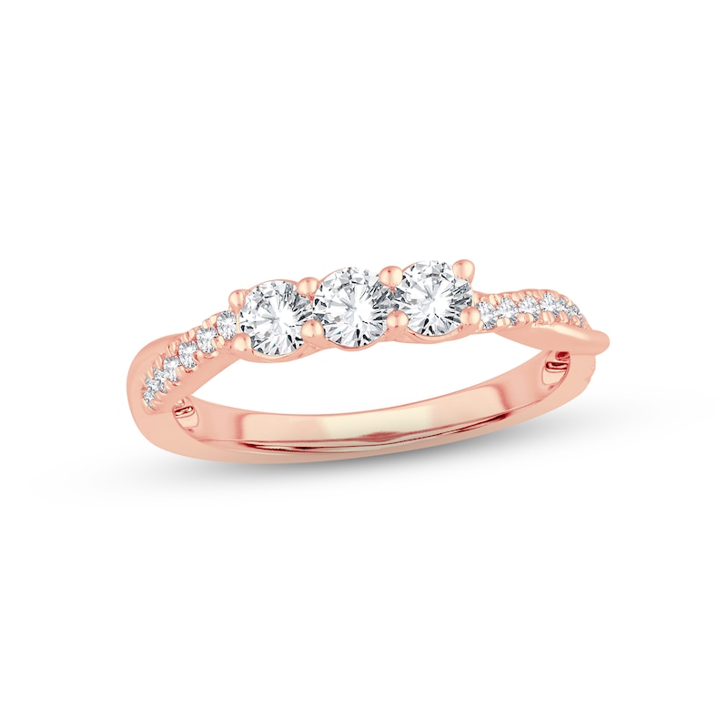 Diamond Three-Stone Anniversary Ring 1/2 ct tw Round-cut Rose Gold Plated