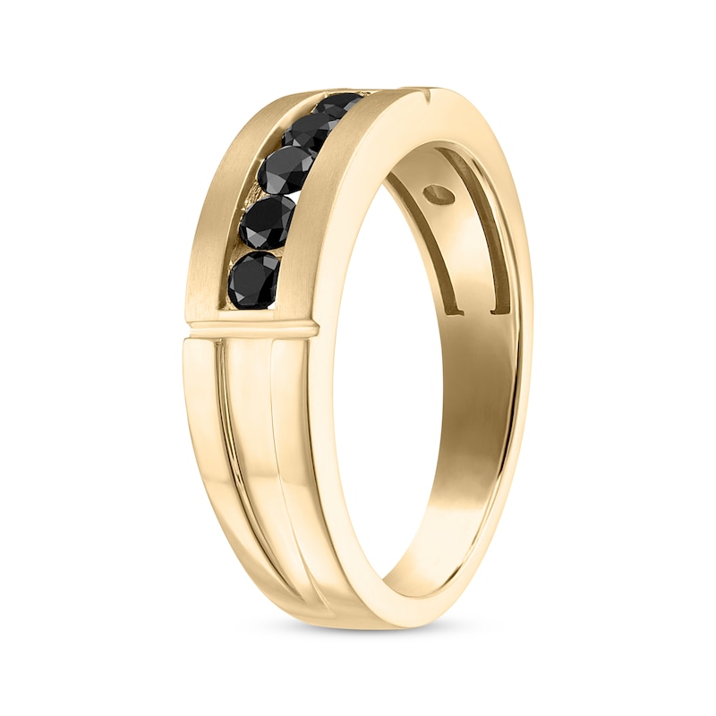Men's Black Diamond Satin-Finish Wedding Band 1/2 ct tw Yellow Gold Plated