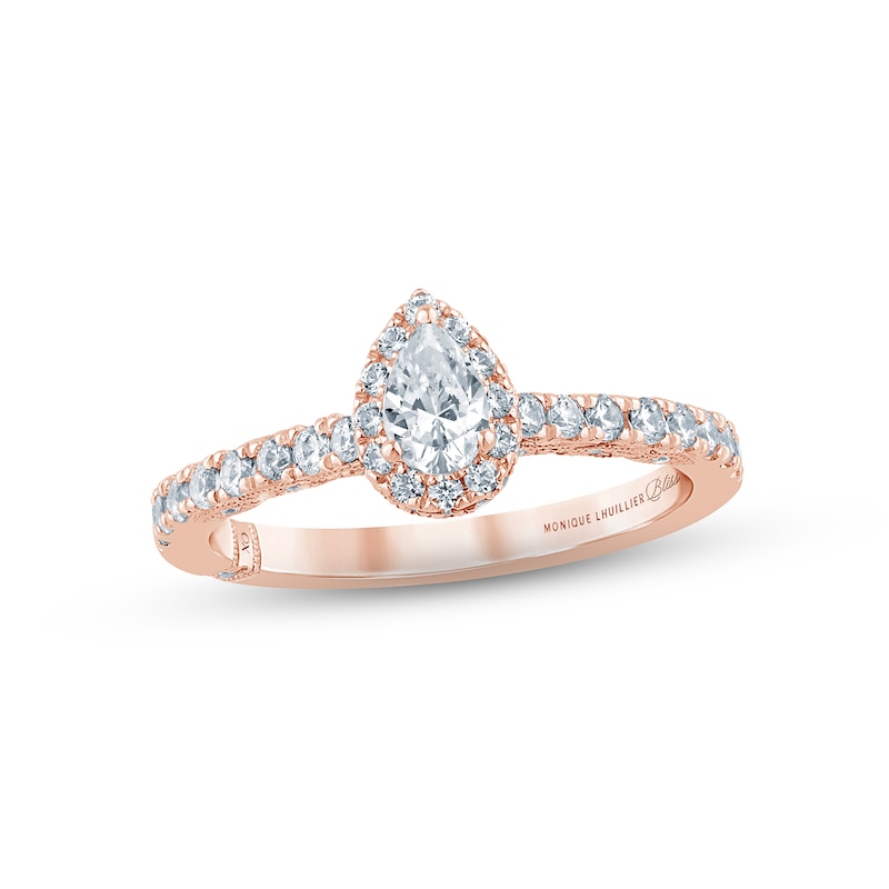 Monique Lhuillier Bliss Diamond Engagement Ring 7/8 ct tw Pear & Round-cut Rose Gold Plated