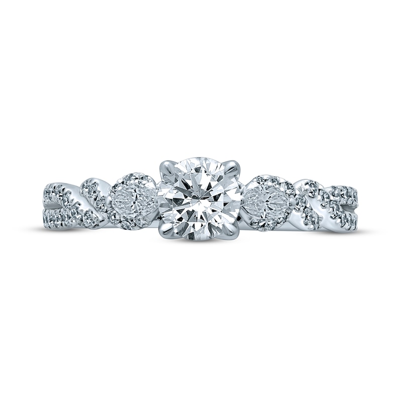 Monique Lhuillier Bliss Diamond Engagement Ring 1-1/8 ct tw Round & Marquise-cut White Gold Plated