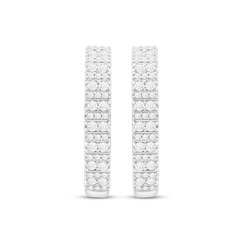Diamond Multi-Row Hoop Earrings 1 ct tw White Gold Plated