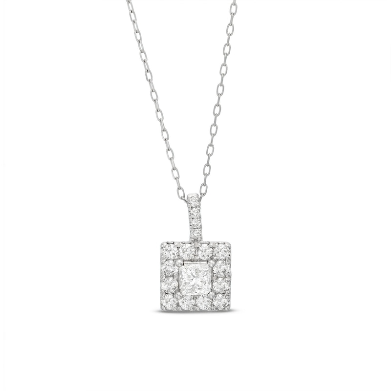 Diamond Necklace 1 ct tw Princess & Round-cut White Gold Plated 18"