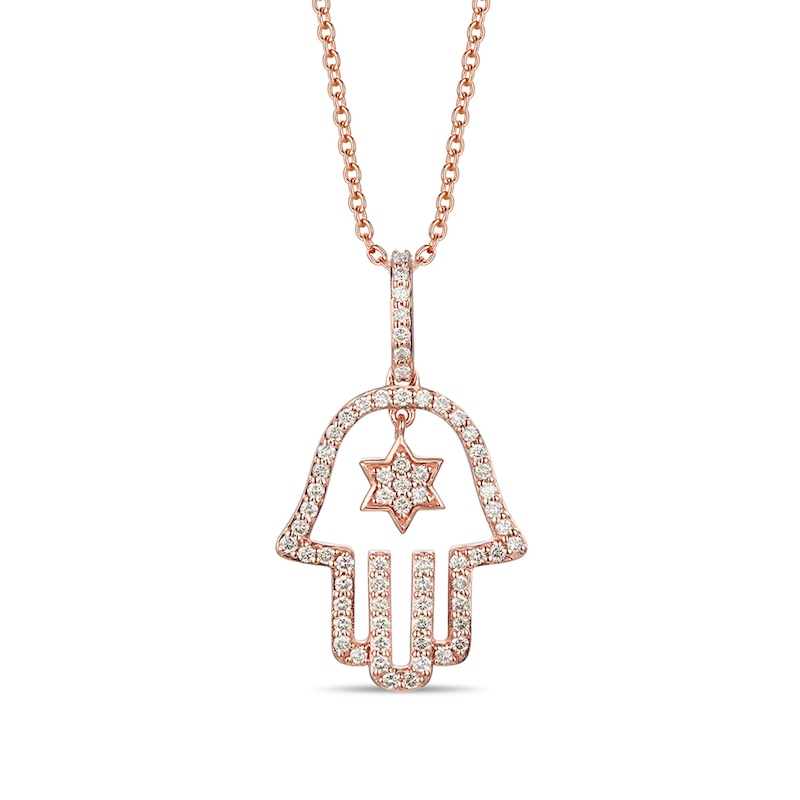 Le Vian Diamond Hamsa Necklace 3/8 ct tw Strawberry Gold Plated 18"