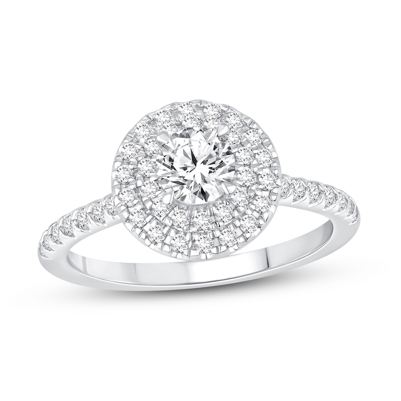 Round-cut Diamond Engagement Ring 7/8 ct tw White Gold Plated