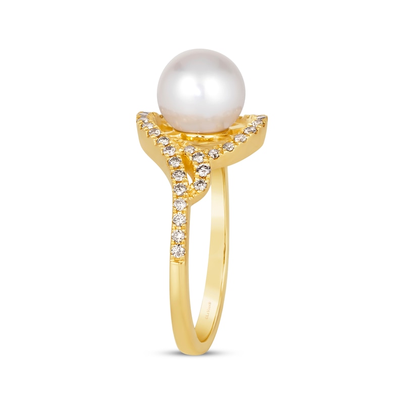 Le Vian Cultured Pearl Swirl Ring 1/3 ct tw Diamonds Honey Gold Plated