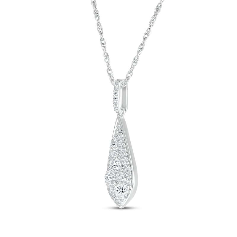 Multi-Diamond Cobblestone Teardrop Necklace 3/8 ct tw White Gold Plated 18"