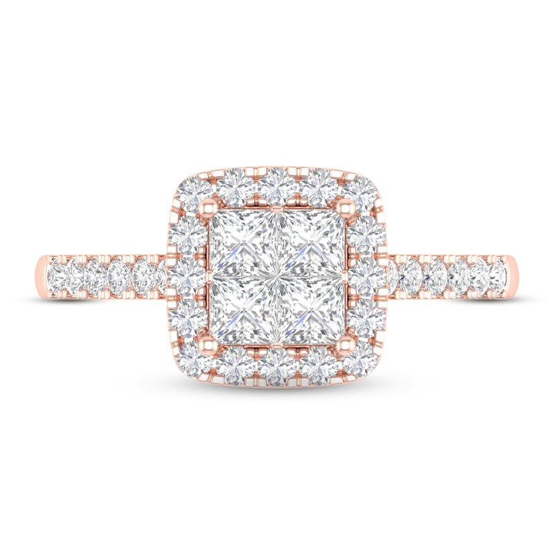 Diamond Engagement Ring 1 ct tw Princess & Round Rose Gold Plated
