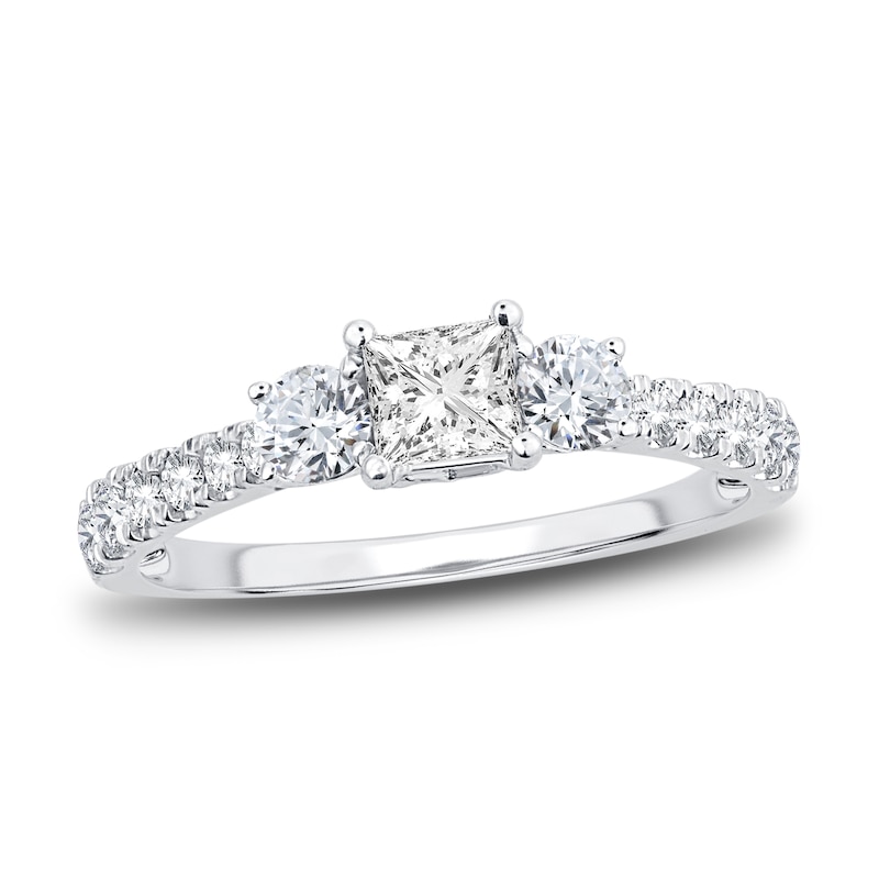 Three-Stone Diamond Engagement Ring 1 ct tw Princess/Round-Cut White Gold Plated