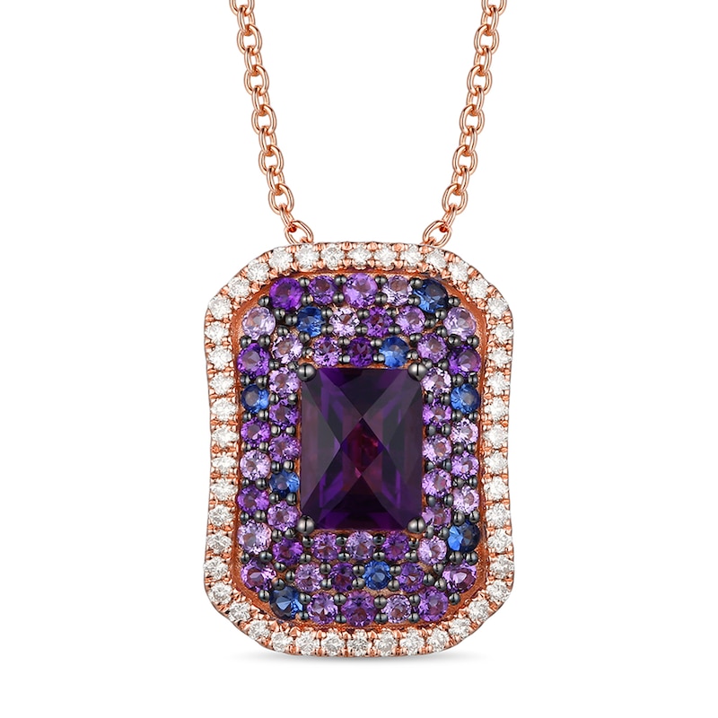 Le Vian Amethyst & Sapphire Necklace 1/3 ct tw Diamonds Strawberry Gold Plated 18"
