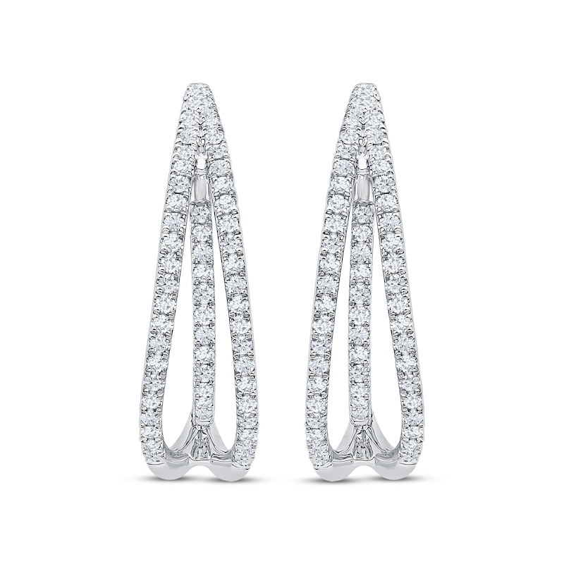 Unstoppable Love Diamond Three-Row Split Hoop Earrings 1 ct tw White Gold Plated