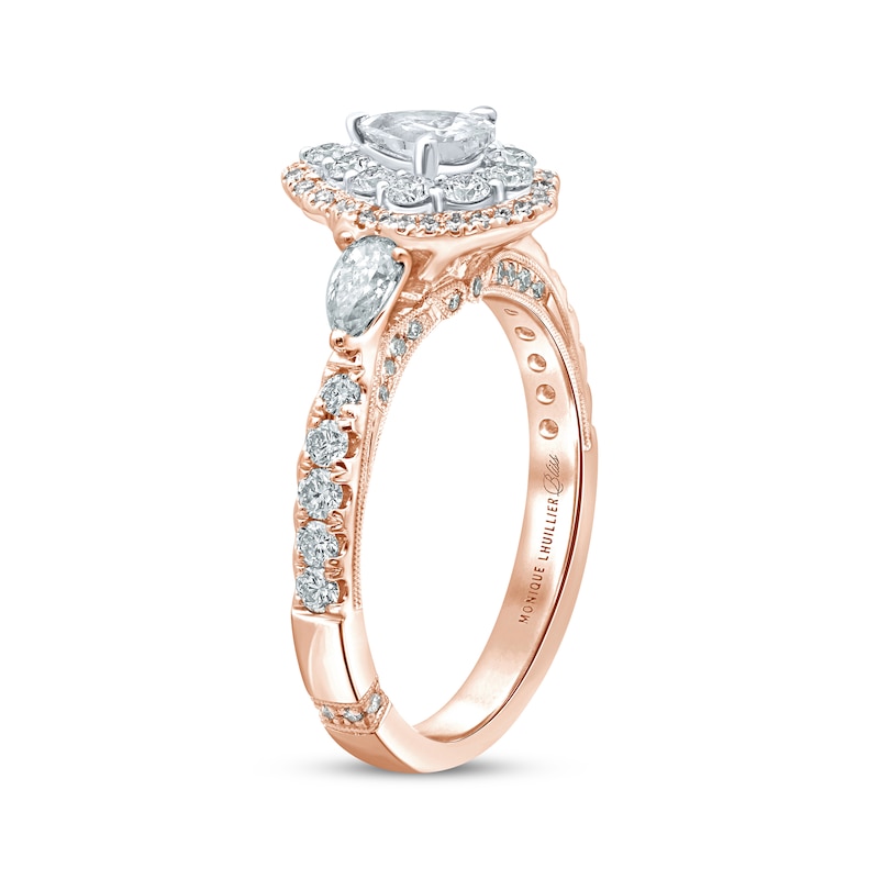 Monique Lhuillier Bliss Diamond Engagement Ring 1-1/4 ct tw Pear & Round-cut Two-Tone Gold Plated
