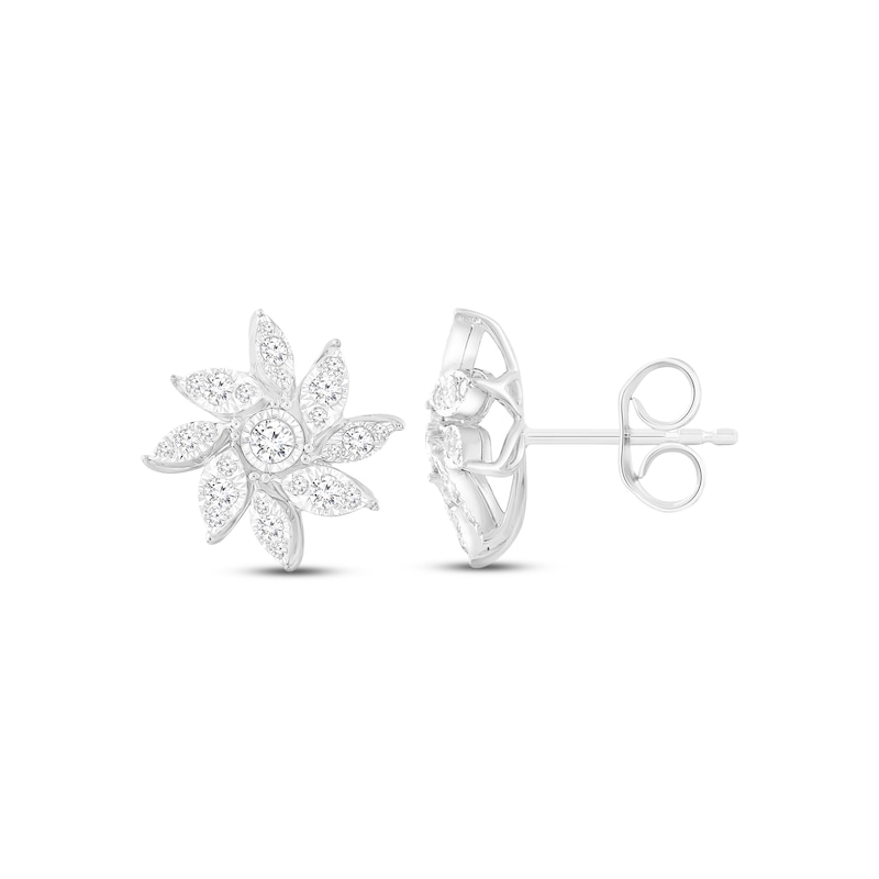 Diamond Sunburst Stud Earrings 1/2 ct tw Round-cut White Gold Plated