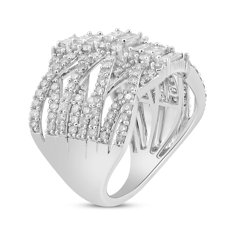 Baguette & Round-Cut Diamond Crossover Ring 2 ct tw White Gold Plated