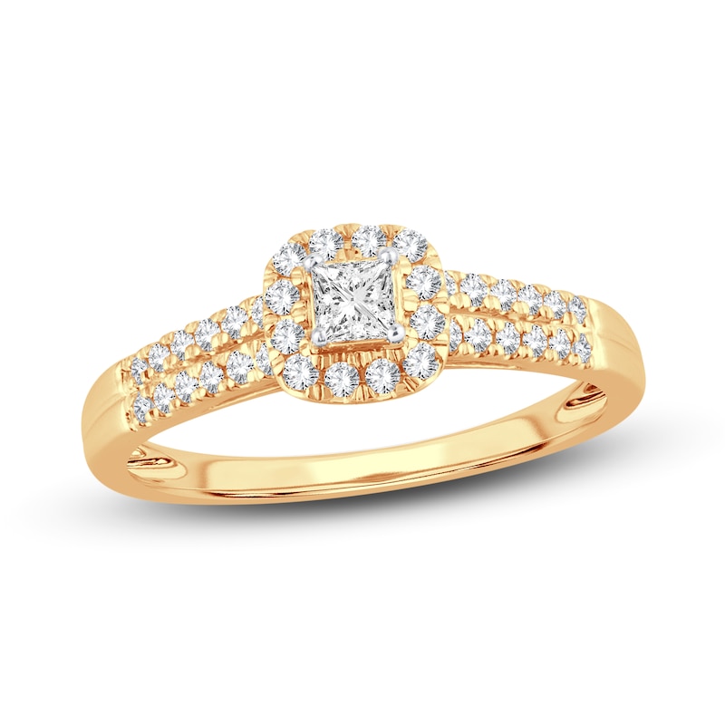 Diamond Engagement Ring 3/8 ct tw Princess & Round Yellow Gold Plated