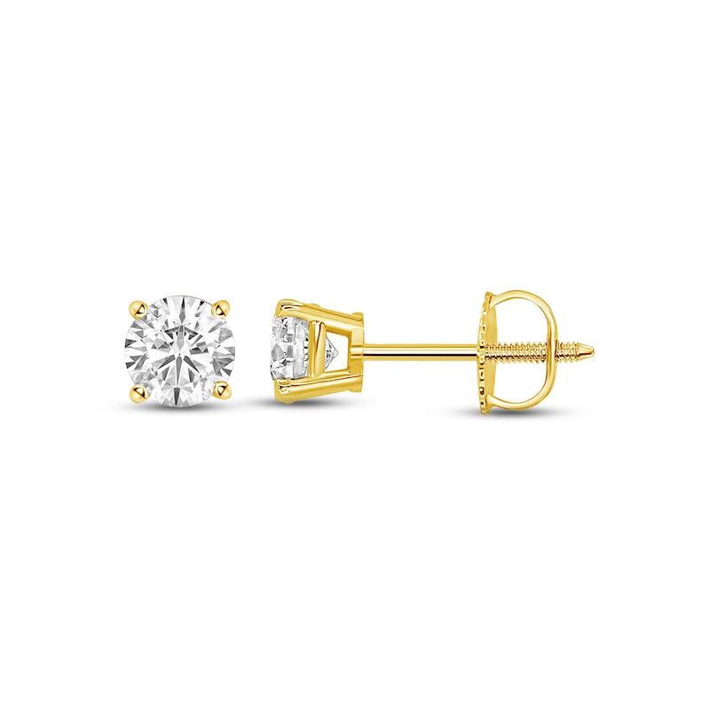 Diamond Solitaire Stud Earrings 3/4 ct tw Round-cut Yellow Gold Plated