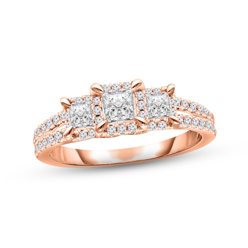 Three-Stone Diamond Engagement Ring 1 ct tw Princess & Round-cut Rose Gold Plated