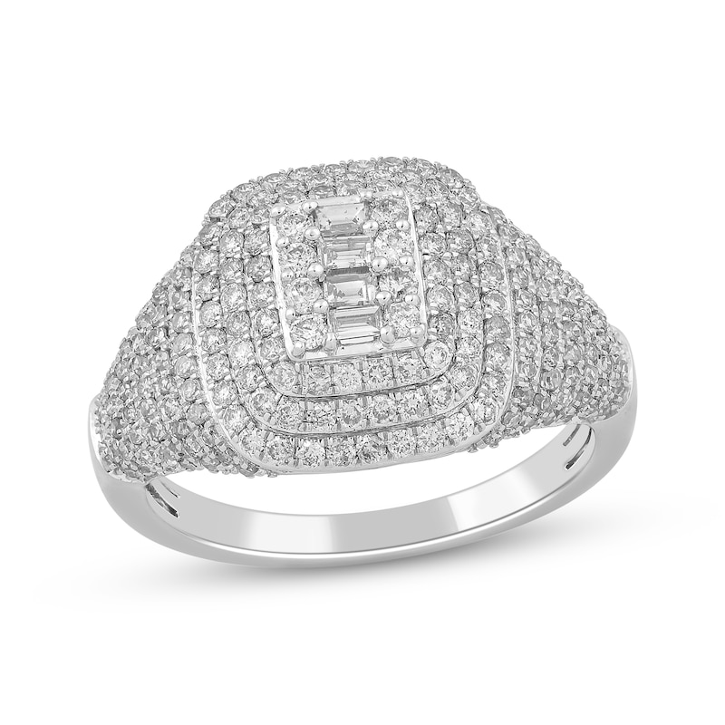 Baguette & Round-Cut Diamond Cushion-Frame Ring 1 ct tw White Gold Plated