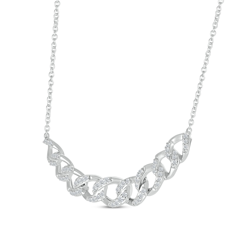 Diamond Curb Link Smile Necklace 1/3 ct tw White Gold Plated 18"