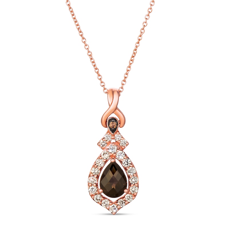 Le Vian Chocolate Quartz Necklace 1/2 ct tw Diamonds Strawberry Gold Plated