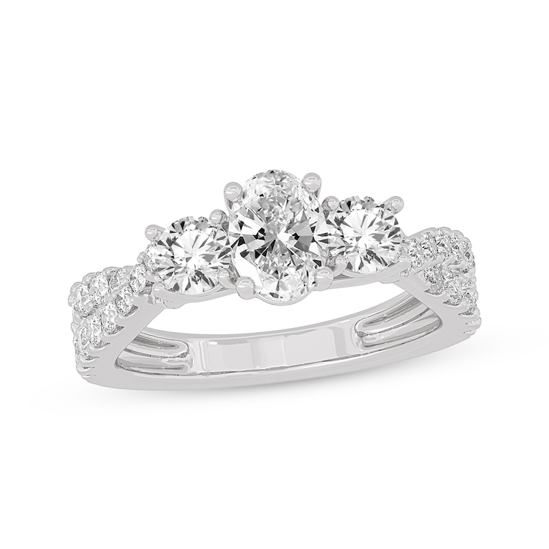 Oval & Round-Cut Three-Stone Diamond Engagement Ring 2 ct tw White Gold Plated