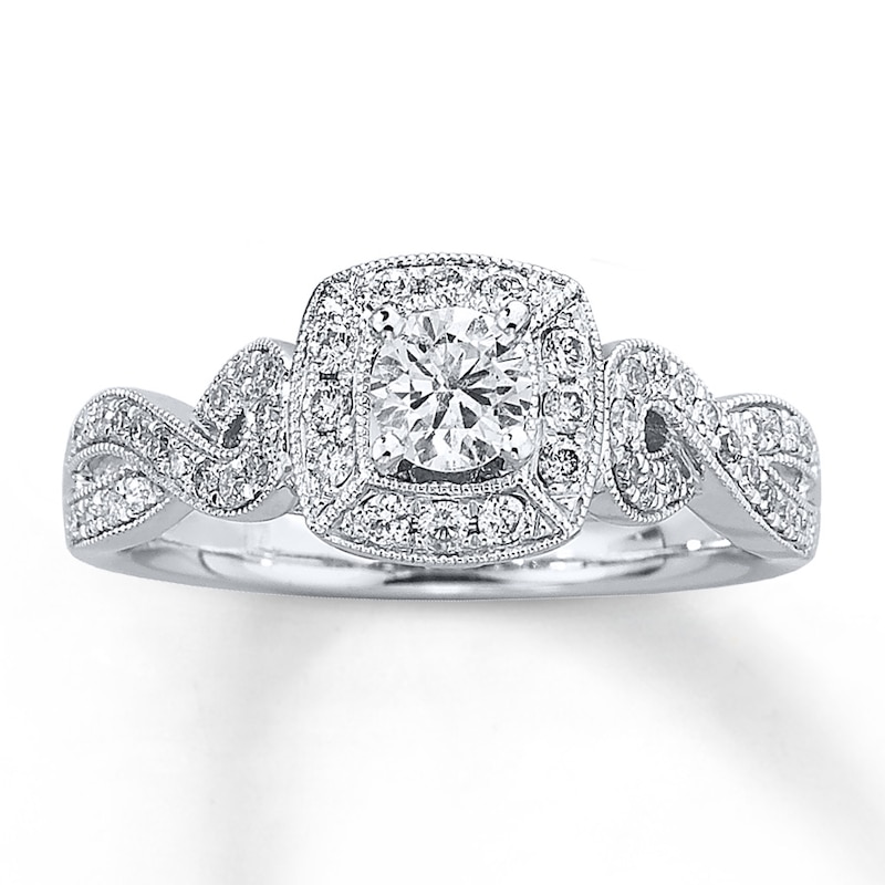 Engagement Ring 5/8 ct tw Round-cut Diamonds White Gold Plated