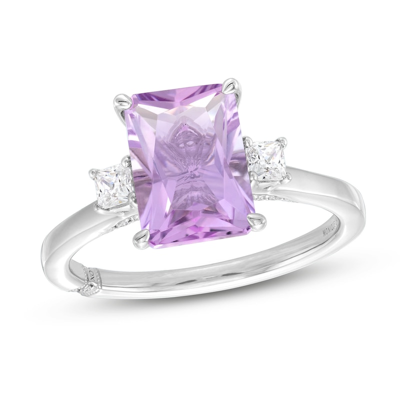 Monique Lhuillier Bliss Radiant-Cut Light Amethyst & Diamond Engagement Ring 1/4 ct tw White Gold Plated