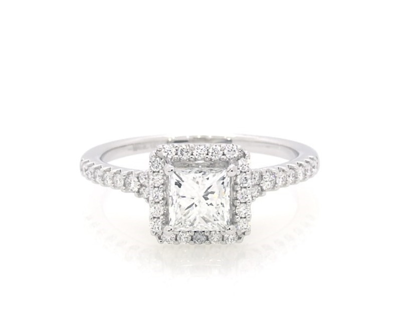 Diamond Engagement Ring 1-1/3 ct tw Princess/Round-cut White Gold Plated