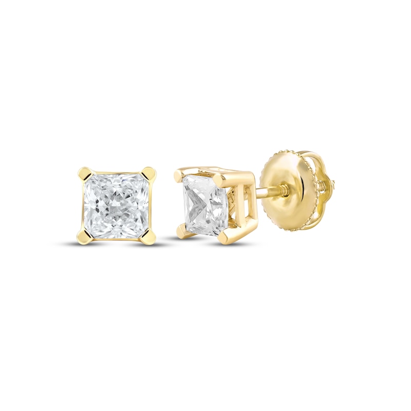 Lab-Created Diamonds by Princess-Cut Solitaire Stud Earrings 3/4 ct tw Yellow Gold Plated