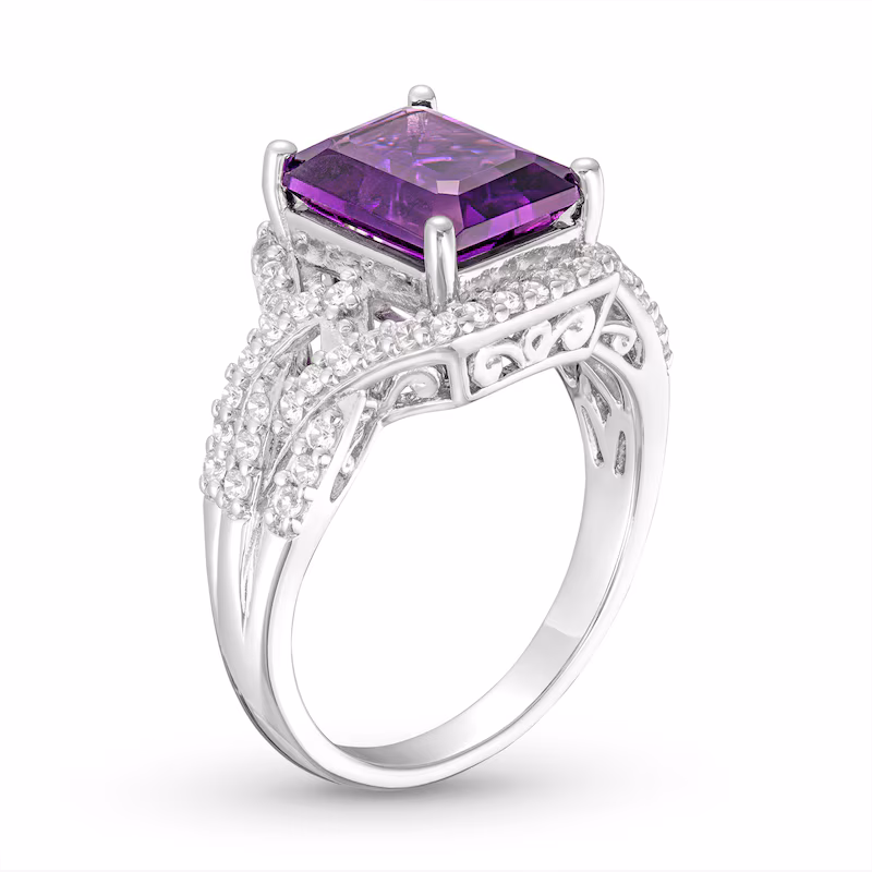 Amethyst & White Lab-Created Sapphire Ring Sterling Silver
