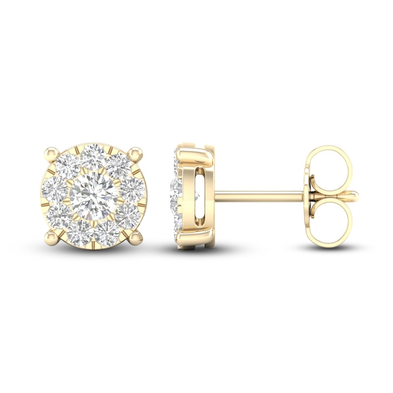 Diamond Halo Stud Earrings 1 ct tw Round-Cut Yellow Gold Plated