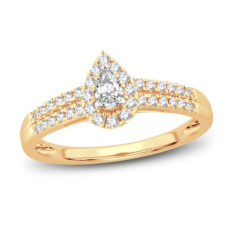 Diamond Engagement Ring 3/8 ct tw Pear & Round Yellow Gold Plated