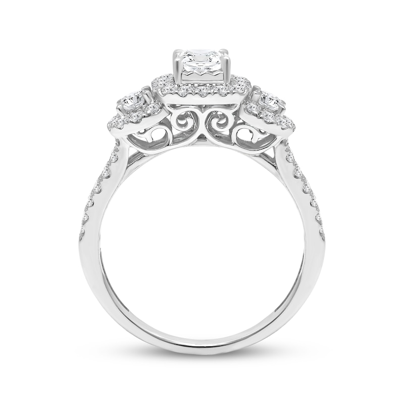 Princess & Round-Cut Diamond Three-Stone Engagement Ring 1 ct tw White Gold Plated