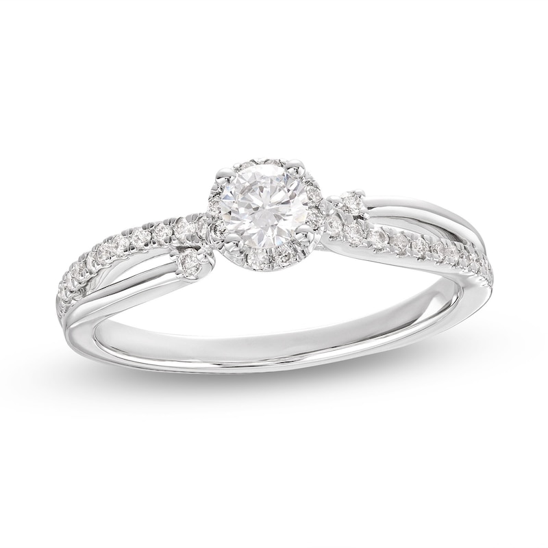 Diamond Halo Engagement Ring 3/8 ct tw Round-cut White Gold Plated
