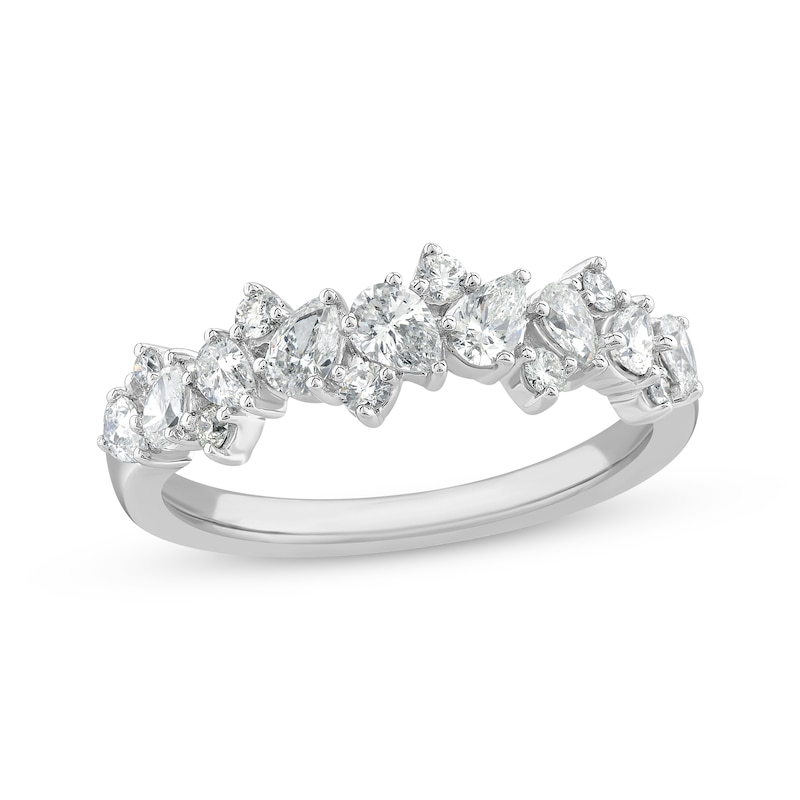 Pear-Shaped & Round-Cut Diamond Scatter Anniversary Band 3/4 ct tw White Gold Plated