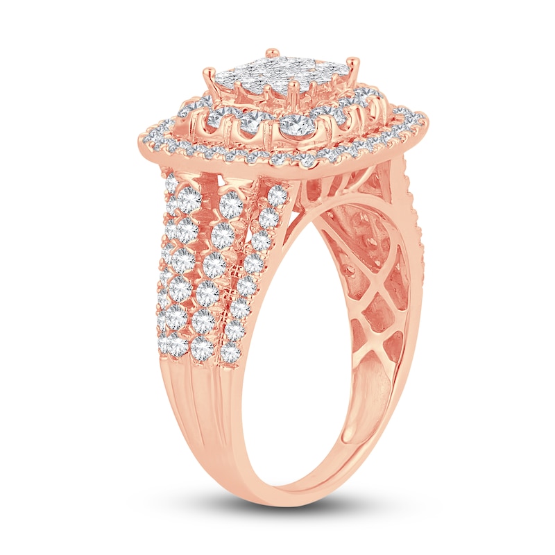 Diamond Engagement Ring 1-7/8 ct tw Princess & Round-Cut Rose Gold Plated