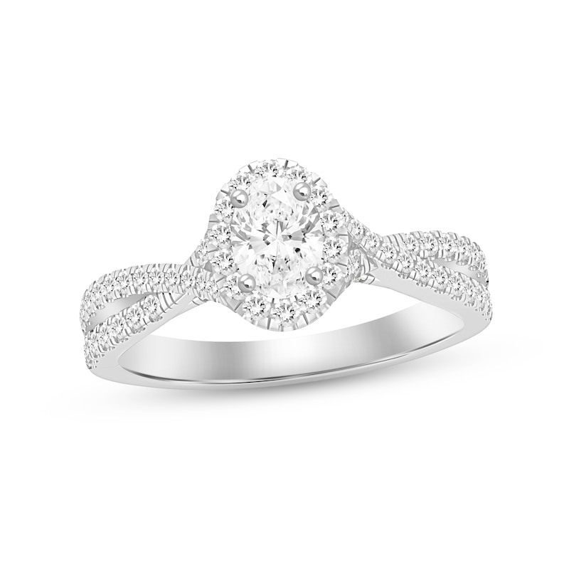 Diamond Engagement Ring 1 ct tw Oval & Round-cut White Gold Plated
