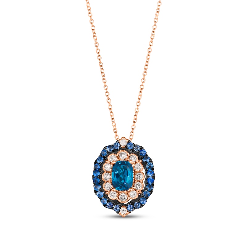 Le Vian Blue Topaz Denim Ombre Necklace 1/3 ct tw Diamonds Strawberry Gold Plated 19"