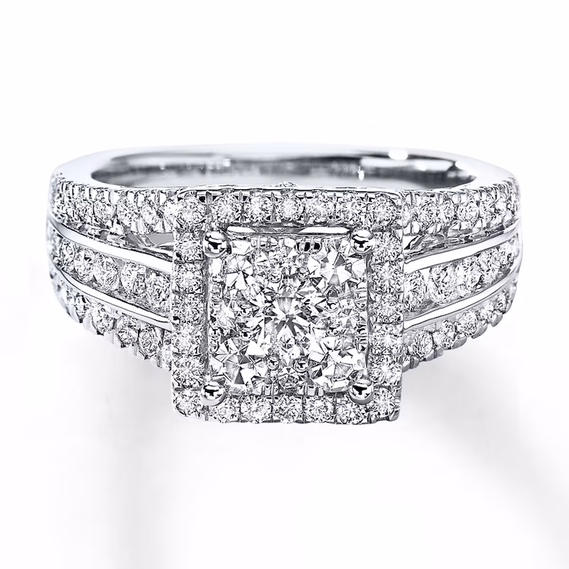 Multi-Stone Diamond Engagement Ring 1-1/2 ct tw Round-cut 14K White Gold