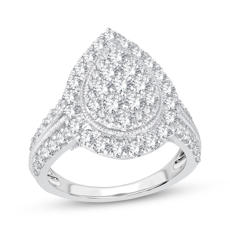 Multi-Diamond Center Pear Engagement Ring 2 ct tw White Gold Plated