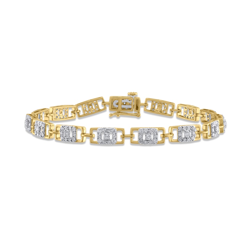 Diamond Grid Link Bracelet 2 ct tw Yellow Gold Plated 7"