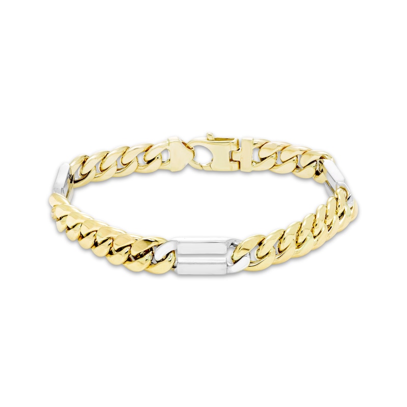 Semi-Solid Curb Chain Station Bracelet Two-Tone Gold Plated 8.5"