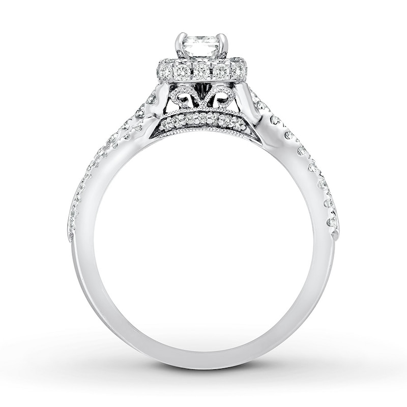 Neil Lane Engagement Ring 1 ct tw Radiant & Round-cut Diamonds White Gold Plated