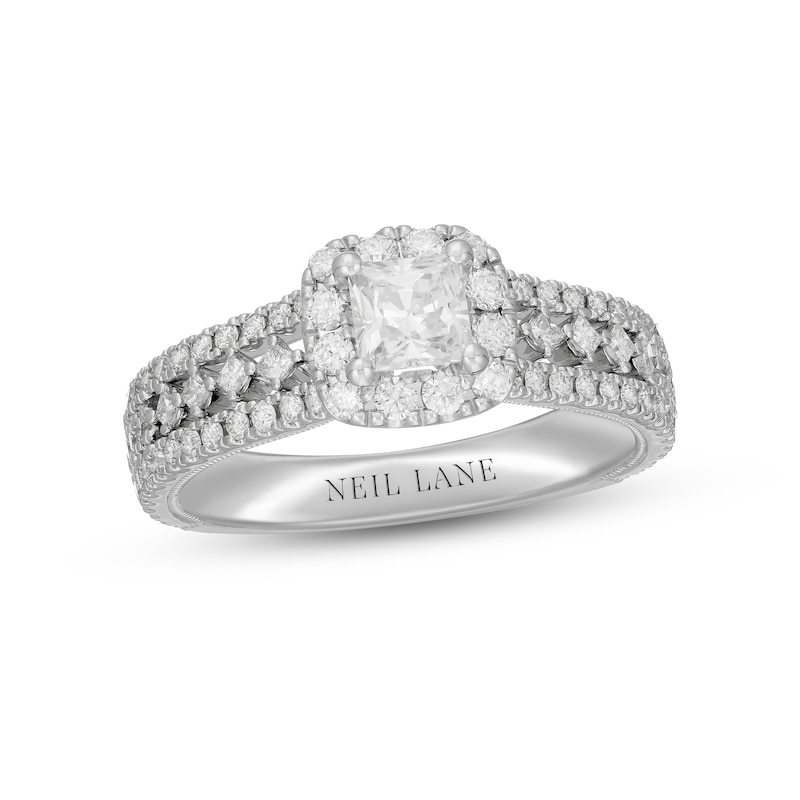Neil Lane Diamond Engagement Ring 1-1/8 ct tw Princess & Round-cut White Gold Plated